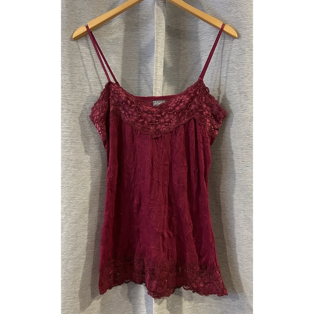 Vanity Y2K Red Feminine Lace Trim Long Cami Tank‎ Top Women's Large